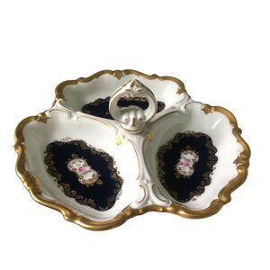 REICHENBACH ECHT KOBALT Cobalt Porcelain Central Handle 3-Section Gilded Dish